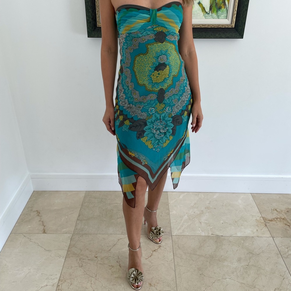 BCBG BCBGMaxAzria silk chiffon handkerchief asymmetrical dress wedding cocktail